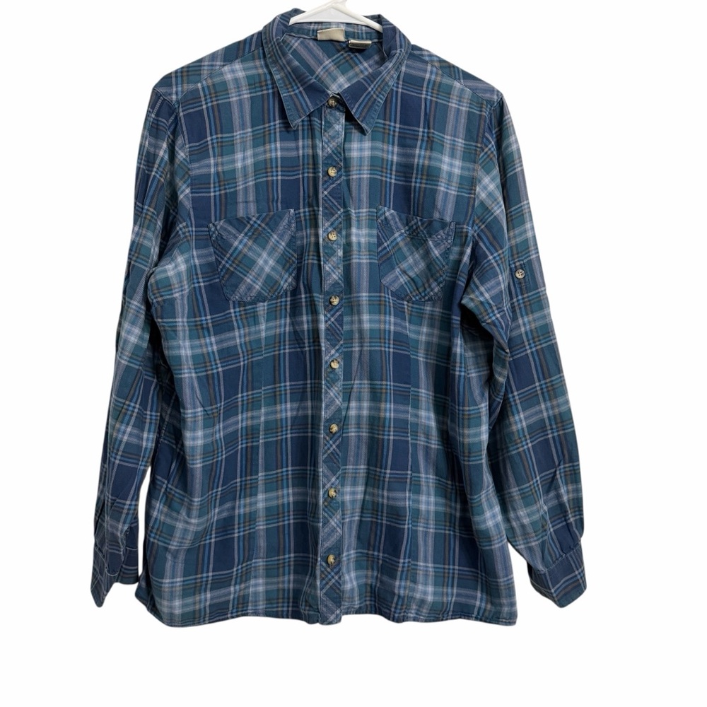 LL Bean Blue Plaid Lakewashed 100% Cotton Button Up Oxford Shirt Size X LARGE - Picture 1 of 7